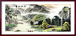 中国风古典山水国画装饰壁画墙贴玄关挂画