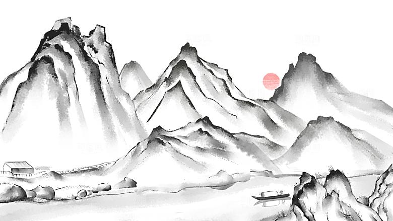 中国风古典山水国画装饰壁画墙贴玄关挂画