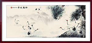 中国风古典山水国画装饰壁画墙贴玄关挂画