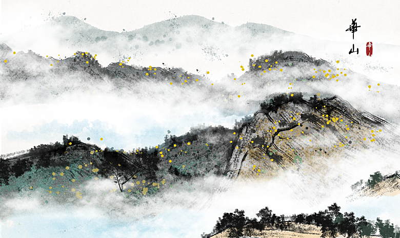 中国风古典山水国画装饰壁画墙贴玄关挂画