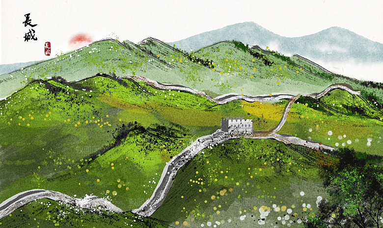 中国风古典山水国画装饰壁画墙贴玄关挂画