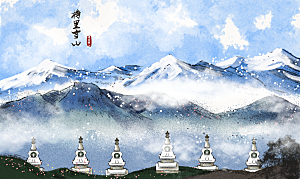 中国风古典山水国画装饰壁画墙贴玄关挂画