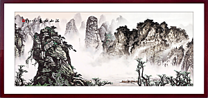 中国风古典山水国画装饰壁画墙贴玄关挂画