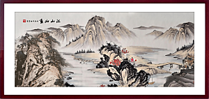 中国风古典山水国画装饰壁画墙贴玄关挂画