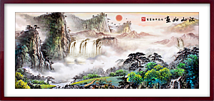 中国风古典山水国画装饰壁画墙贴玄关挂画