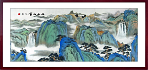 中国风古典山水国画装饰壁画墙贴玄关挂画