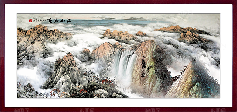 中国风古典山水国画装饰壁画墙贴玄关挂画