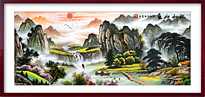 中国风古典山水国画装饰壁画墙贴玄关挂画