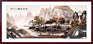 中国风古典山水国画装饰壁画墙贴玄关挂画