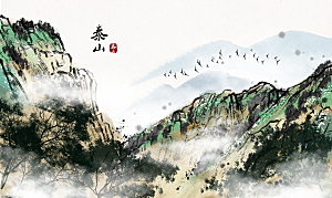 中国风古典山水国画装饰壁画墙贴玄关挂画