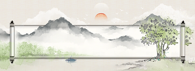 中国风古典山水国画装饰壁画墙贴玄关挂画