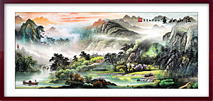 中国风古典山水国画装饰壁画墙贴玄关挂画