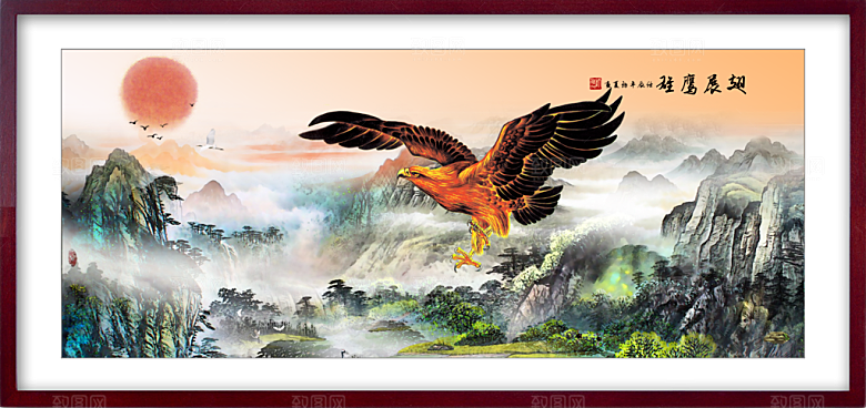 中国风古典山水国画装饰壁画墙贴玄关挂画