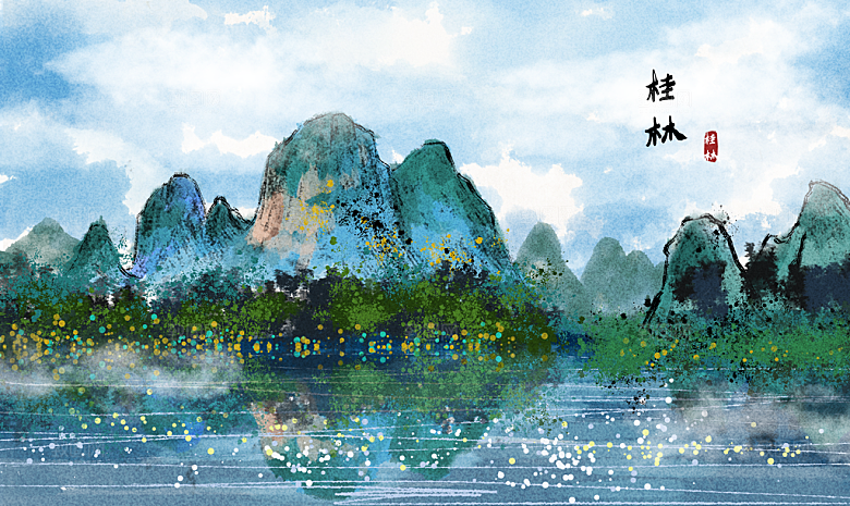 中国风古典山水国画装饰壁画墙贴玄关挂画
