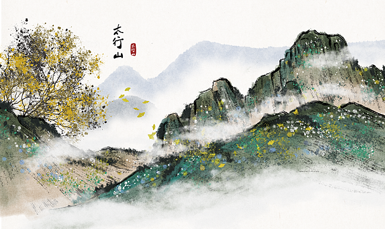 中国风古典山水国画装饰壁画墙贴玄关挂画