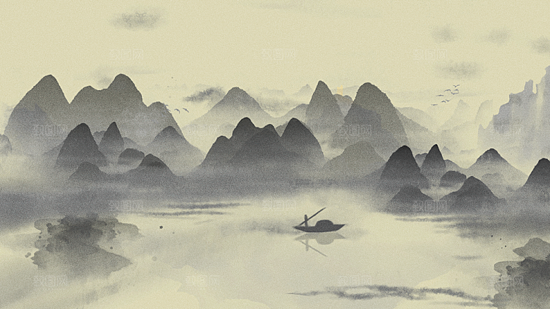 中国风古典山水国画装饰壁画墙贴玄关挂画