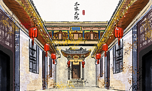 中国风古典山水国画装饰壁画墙贴玄关挂画