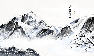 中国风古典山水国画装饰壁画墙贴玄关挂画