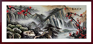 中国风古典山水国画装饰壁画墙贴玄关挂画