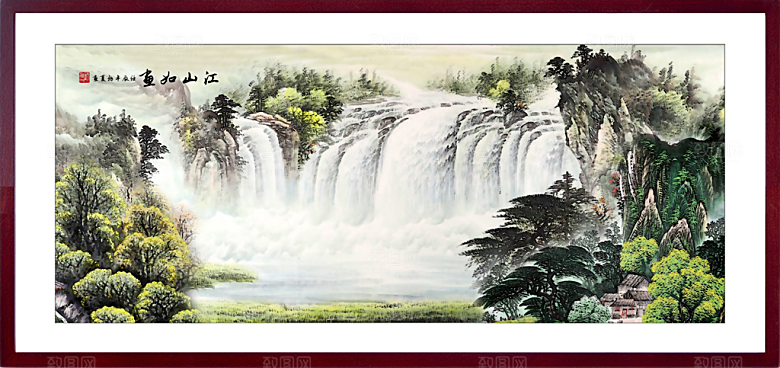 中国风古典山水国画装饰壁画墙贴玄关挂画