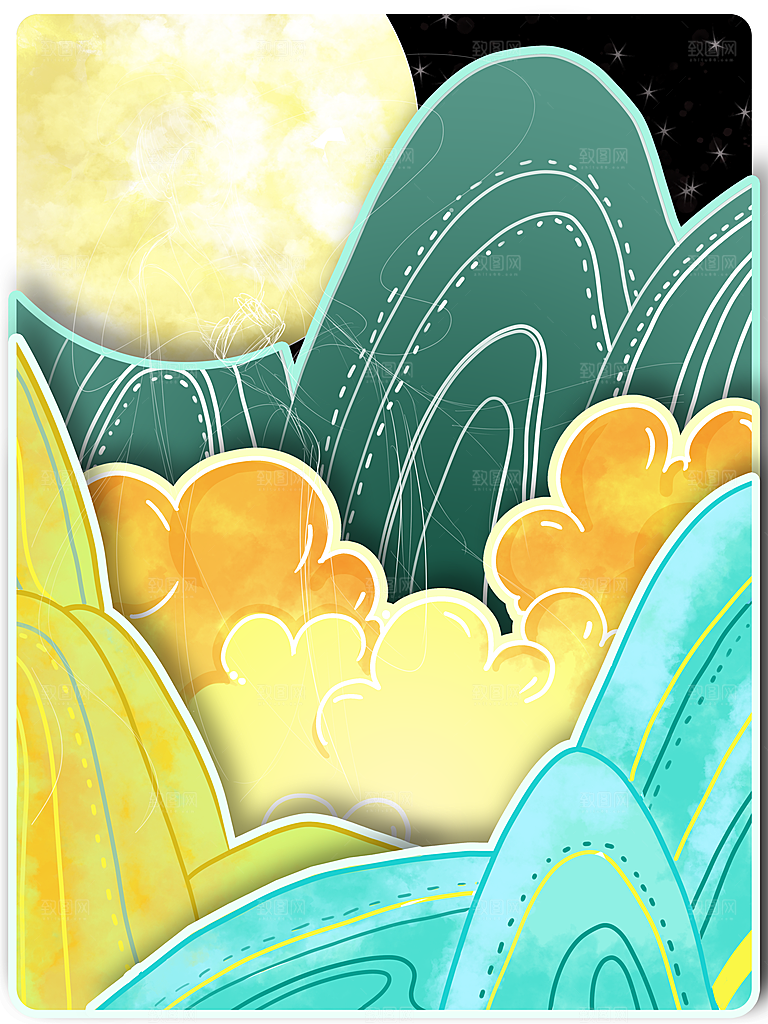 梦幻治愈唯美现代灯光夜景插画背景