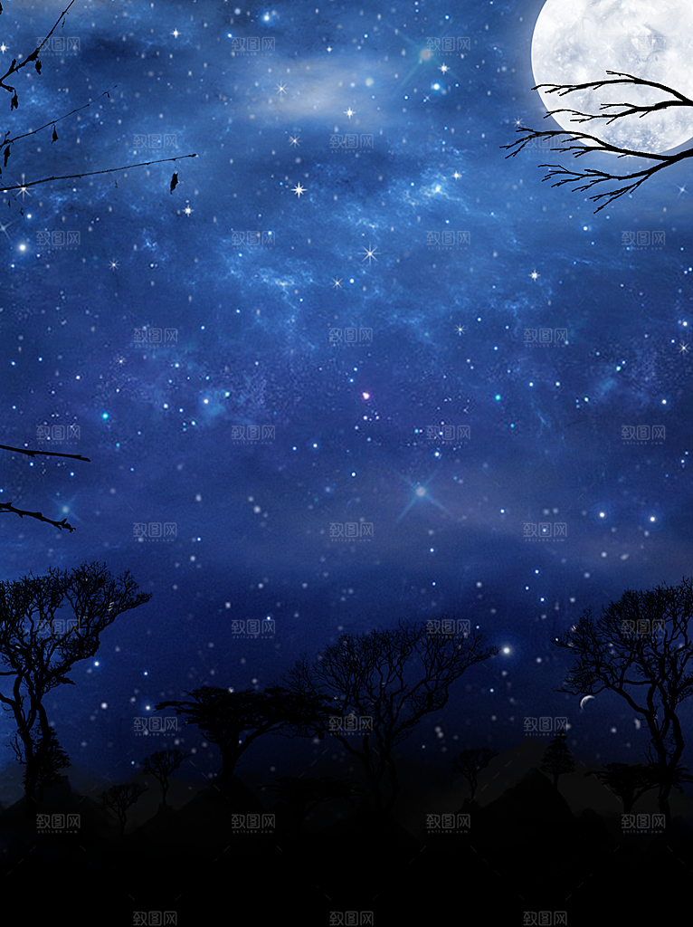 梦幻治愈唯美现代灯光夜景插画背景
