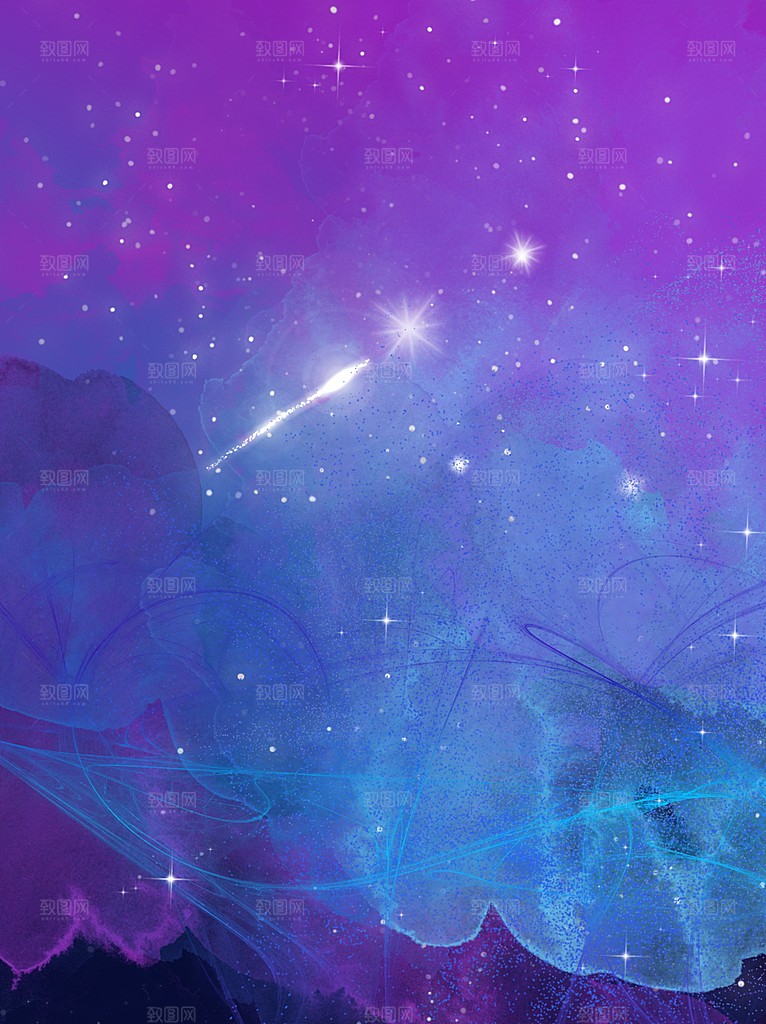 梦幻治愈唯美现代灯光夜景插画背景