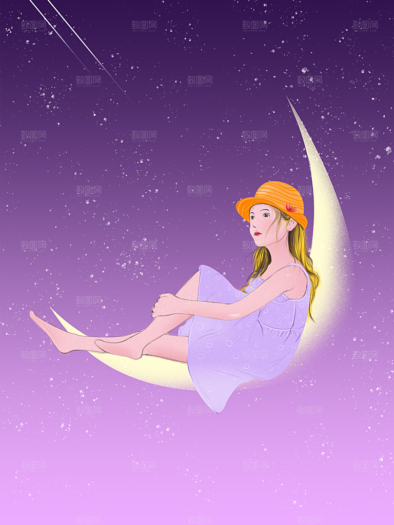 梦幻治愈唯美现代灯光夜景插画背景