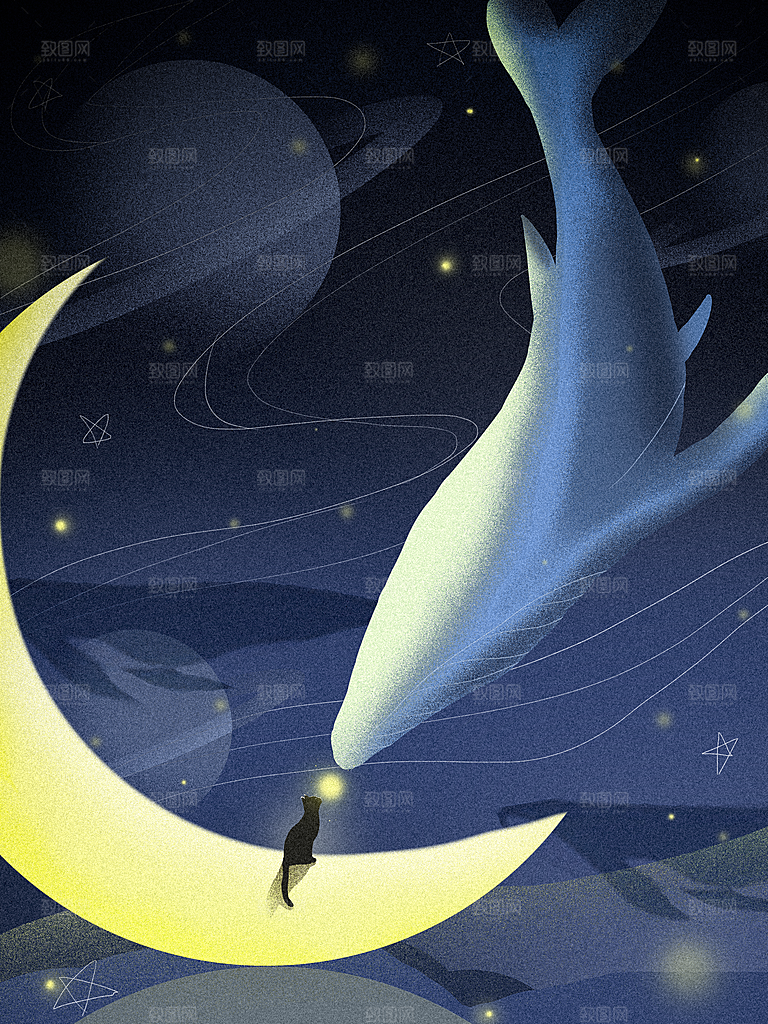 梦幻治愈唯美现代灯光夜景插画背景