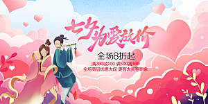 美丽情人节爱情活动七夕节展板