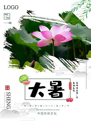 传统节气大暑海报模版