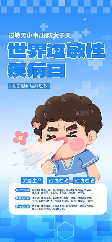 蓝色简约世界过敏性疾病日海报