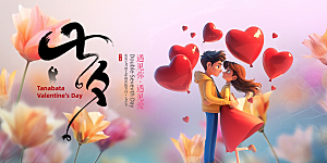 美丽情人节爱情活动七夕节展板