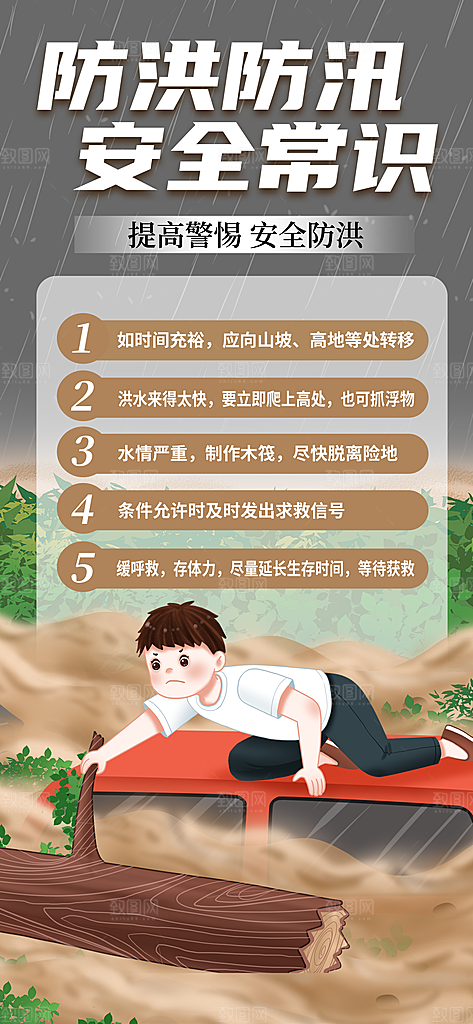 防汛防洪安全常识公益海报