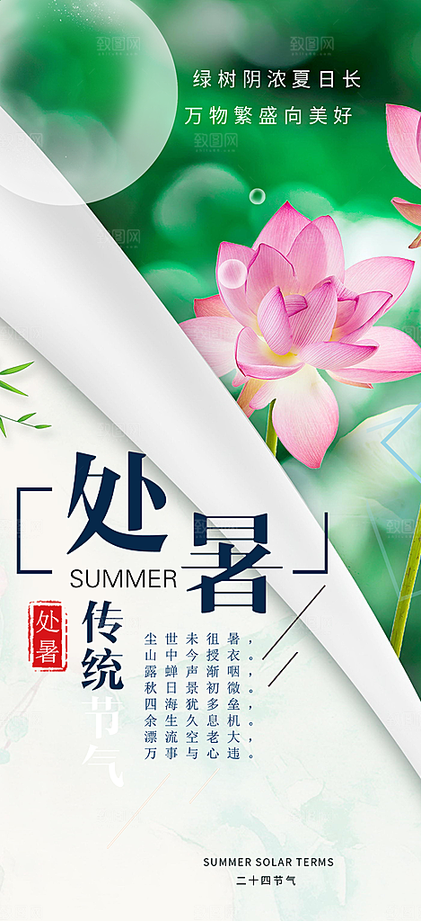 清新二十四节气处暑炎热节气海报