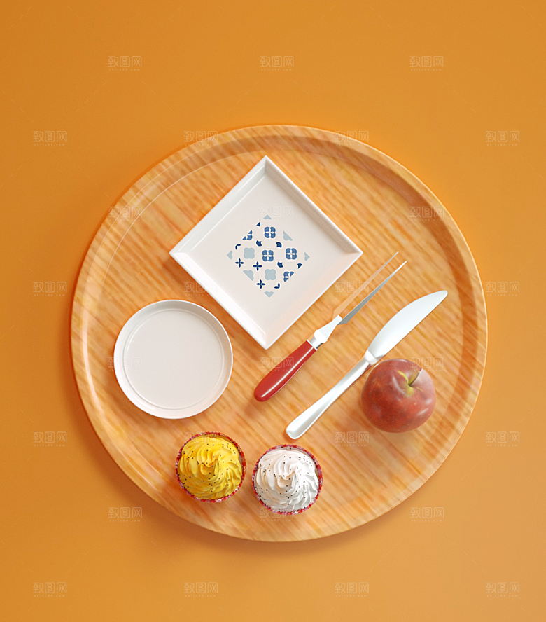 餐具瓷器筷子盘子智能贴图样机模板