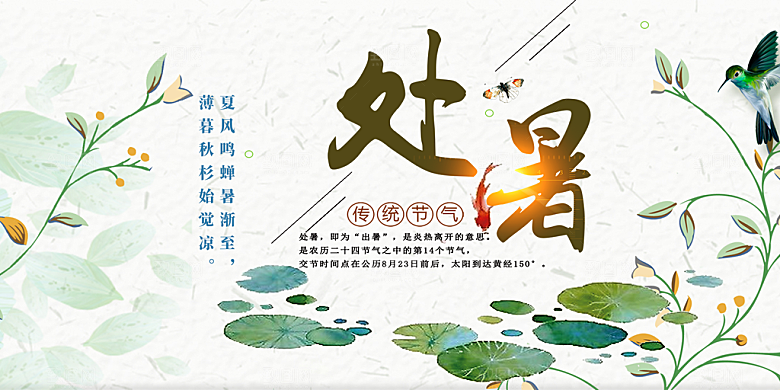 清新二十四节气处暑炎热节气展板