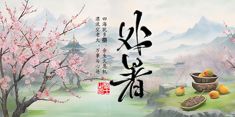 清新二十四节气处暑炎热节气展板