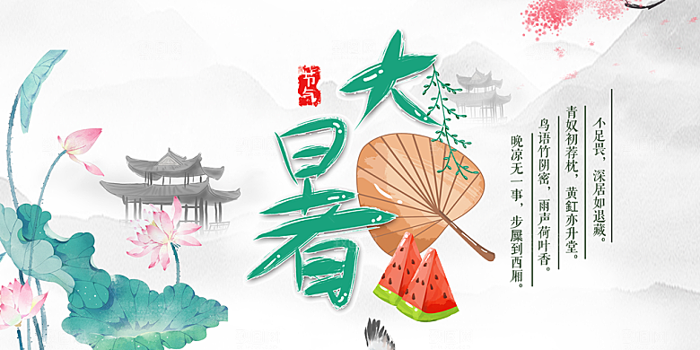 节气大暑炎热节气展板