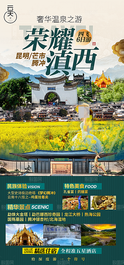 云南大理西双版纳腾冲丽江古城旅游海报