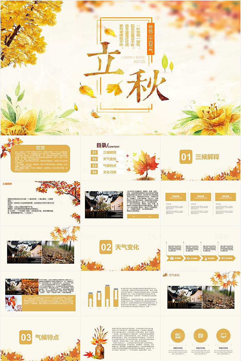 黄色简约立秋节气ppt
