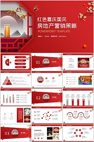 红色喜庆国风房地产营销策略ppt