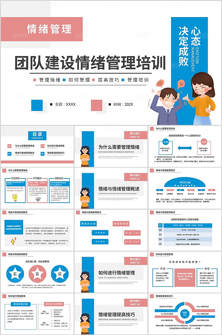 蓝红简约情绪管理ppt