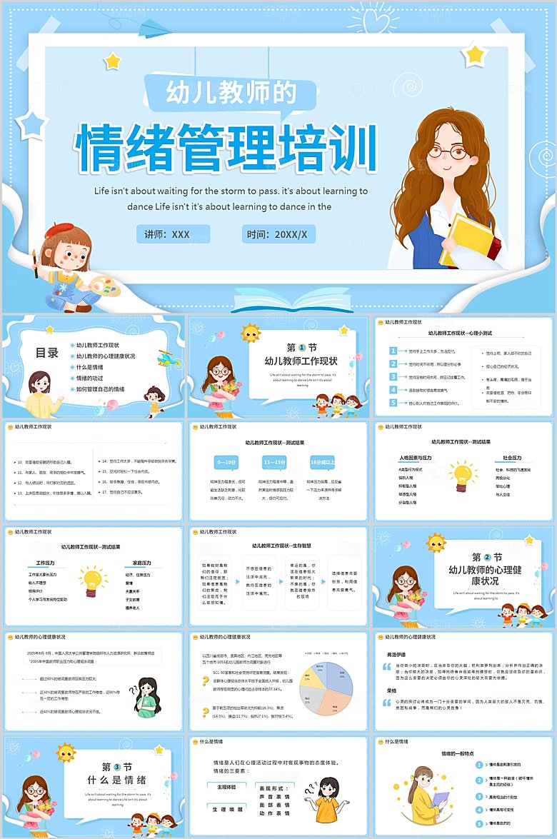 蓝色简约情绪管理ppt