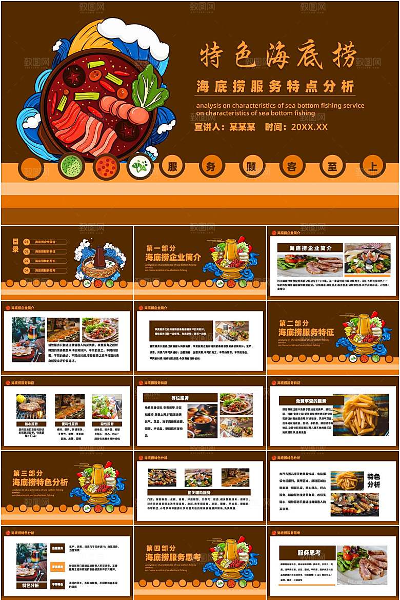 棕色简约海底捞宣传ppt