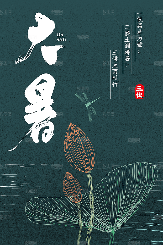 中国传统二十四节气大暑海报素材