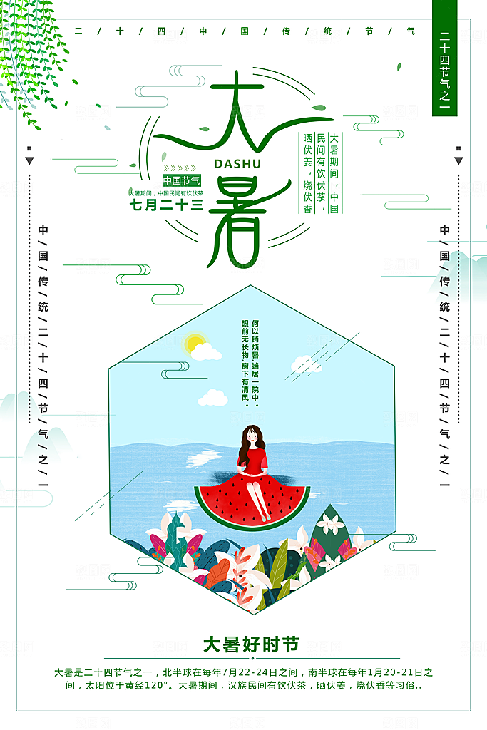 中国传统二十四节气大暑海报素材
