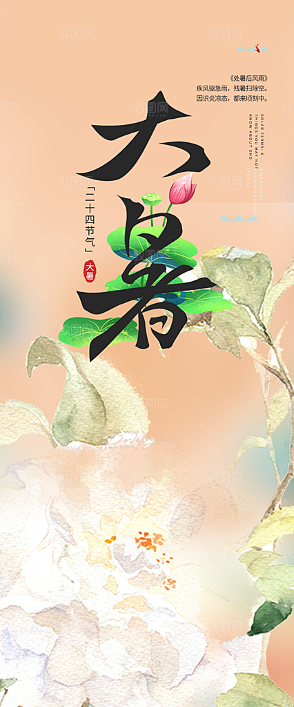清新夏日二十四节气大暑炎热节气海报