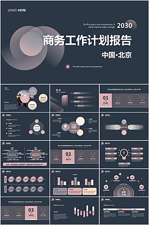 粉黑商务工作计划报告ppt