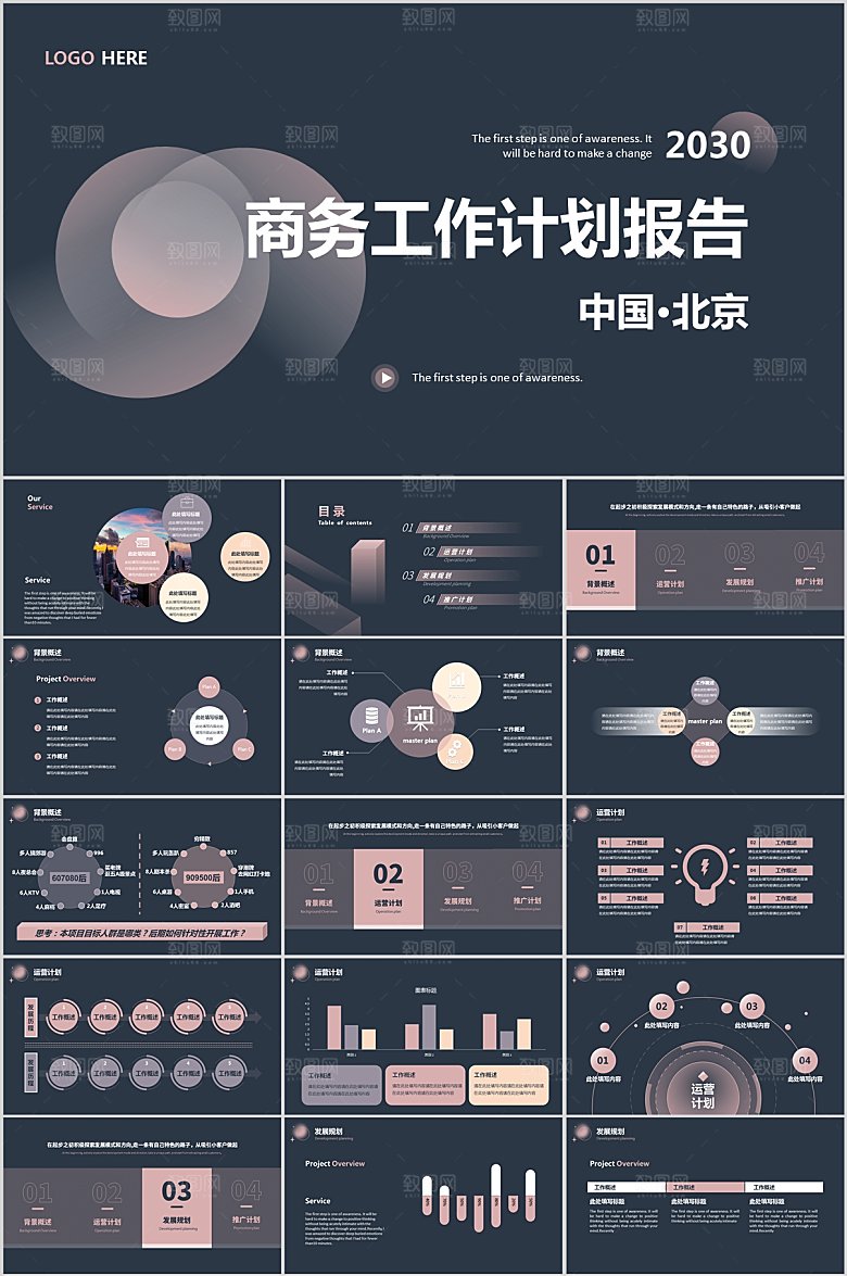 粉黑商务工作计划报告ppt